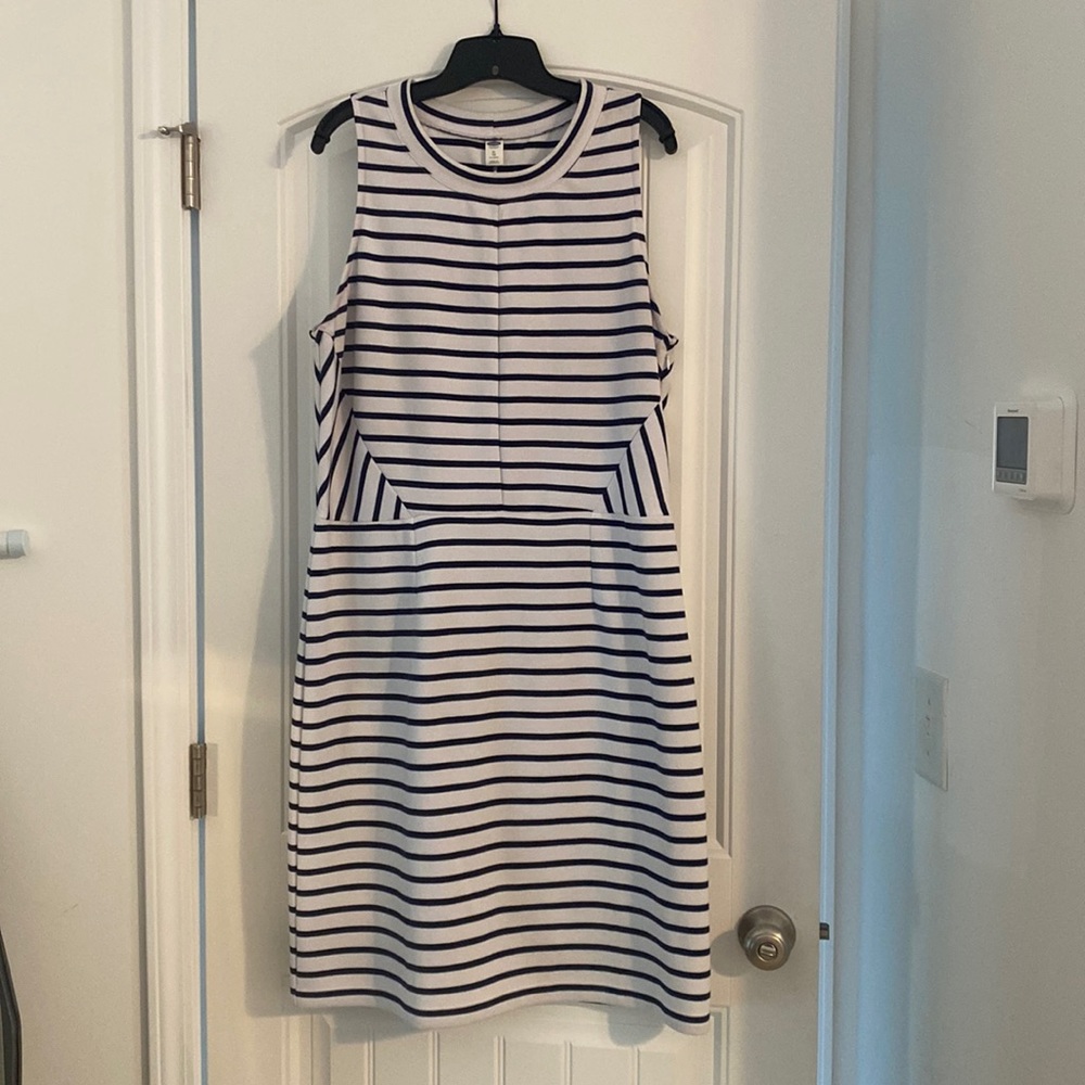 Old Navy, Navy and white dress. Knee length with side zipper.